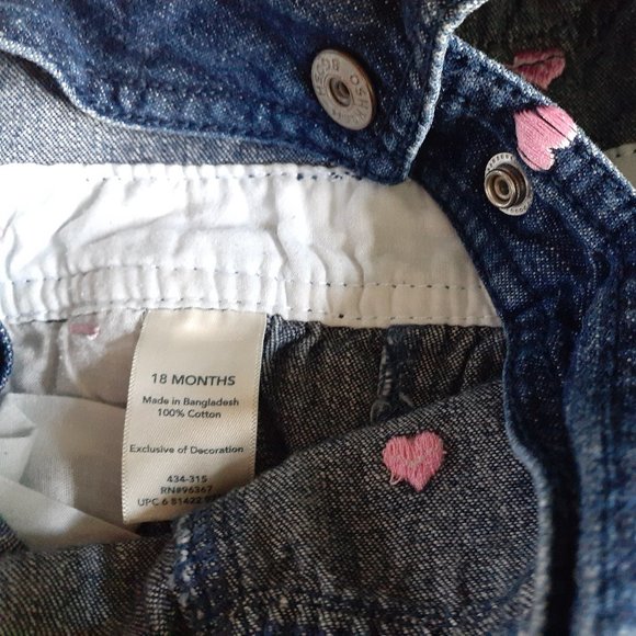 Oshkosh Girls Overalls Denim Jean Hearts Embroidered 18 Months - Picture 11 of 11